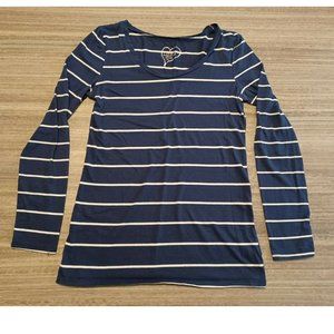 Rue 21 Blue White Horizontal Stripe Long Sleeve Cotton Shirt Women's XL